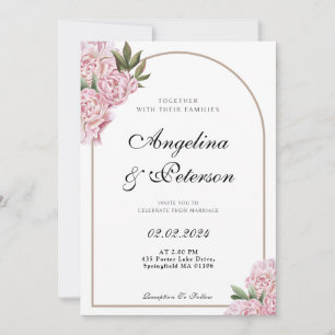 Watercolor Blush Peony Flowers Floral Wedding Invitation