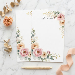 Watercolor Blush Pink and Cream Peony Border Stationery