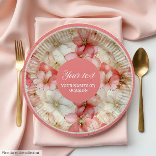Watercolor Blush Pink and Gold Floral Paper Plates