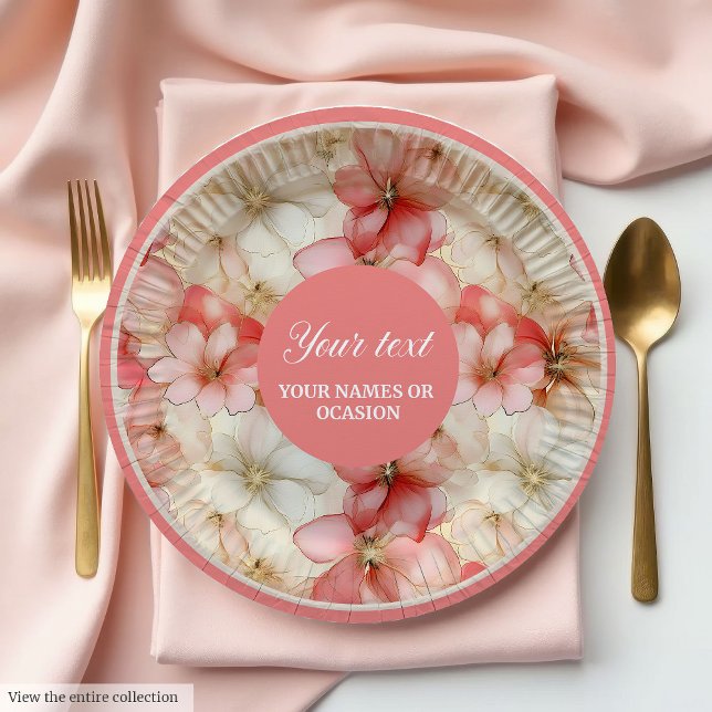 Watercolor Blush Pink and Gold Floral Paper Plates (Watercolor Blush Pink and Gold Floral Paper Plates)