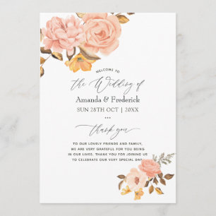 Watercolor Blush Pink and Gold Floral Wedding Program