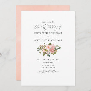 Watercolor Blush Pink and Rose Gold Roses Wedding Invitation
