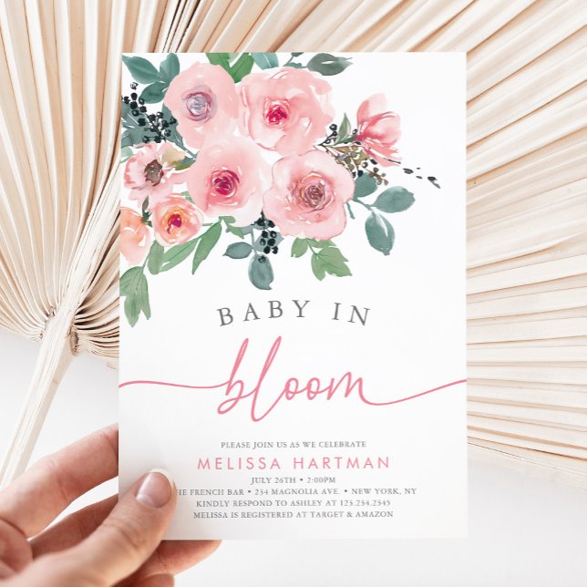 Watercolor Blush Pink Baby In Bloom Girl Shower Invitation (Creator Uploaded)