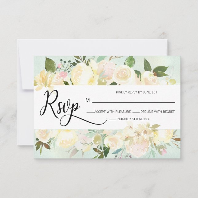 Watercolor Blush Pink Beige Floral Wedding RSVP Card (Front)