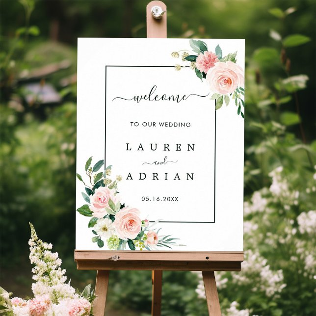 Watercolor Blush Pink Bloom Wedding Welcome Sign (Creator Uploaded)