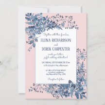 Watercolor Blush Pink, Blue White Floral Wedding