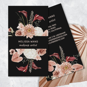 Watercolor Blush Pink Burgundy Flowers Business Card