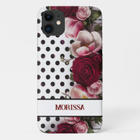  watercolor blush pink burgundy rose polka dots