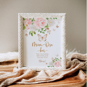 Watercolor blush pink butterfly Mum-osa bar sign