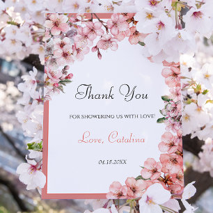 Watercolor Blush Pink Cherry Blossom Elegant Thank You Card
