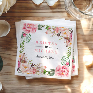 Watercolor Blush Pink Chic Floral Wedding Napkin