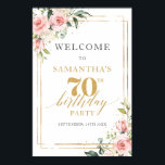 Watercolor blush pink floral 60th birthday welcome poster<br><div class="desc">Celebrate the golden jubilee of your life with our Boho Blush Pink Roses Eucalyptus Greenery Foliage Gold Frame 70th Birthday welcome poster porch sign. Enjoy an ethereal blend of blush pink roses, lush eucalyptus greenery, and elegant gold frames. This design introduces a sense of classical elegance mingled with a bohemian...</div>
