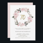 Watercolor Blush Pink Floral | 70th Birthday Invitation<br><div class="desc">This lovely and trendy seventieth birthday invitation features a muted,  vintage look blush pink wreath with watercolor peonies and roses,  and dark grey foliage and leaves,  on a white background. Modern faux gold script typography says "70",  and the back of the invitation is a soft blush colour.</div>