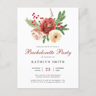 Watercolor Blush Pink Floral Bachelorette Party Invitation Postcard