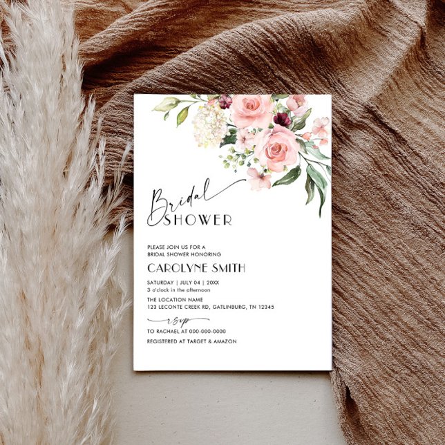 Watercolor Blush Pink Floral Bridal Shower Invitat Invitation (Watercolor Blush Pink Floral Bridal Shower Invitat Invitation)