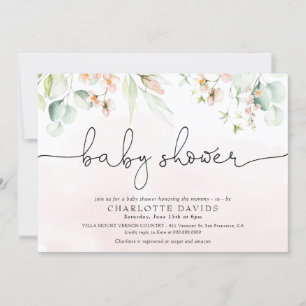 Watercolor Blush Pink Floral Girl Baby Shower Invitation