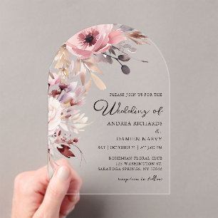 Watercolor Blush Pink Floral Romantic Wedding Acrylic Invitations