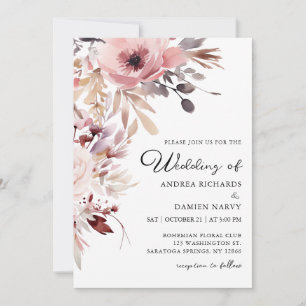Watercolor Blush Pink Floral Romantic Wedding Invitation