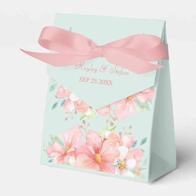 Watercolor Blush Pink Floral Wedding Favour Box (Front Side)