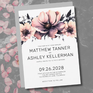 Watercolor Blush Pink Floral Wedding Invitation