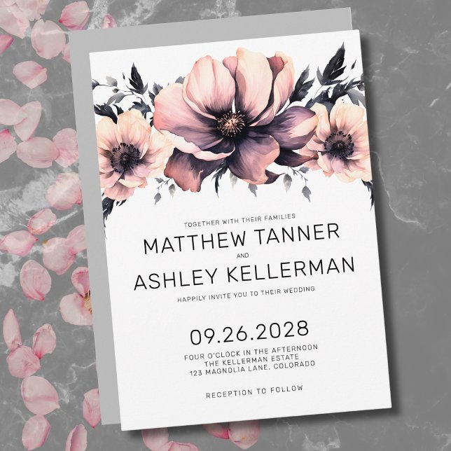 Watercolor Blush Pink Floral Wedding Invitation (Watercolor Blush Pink Flowers Boho Floral Wedding Invitation)
