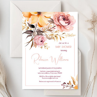 Watercolor blush pink girl baby shower invitation 