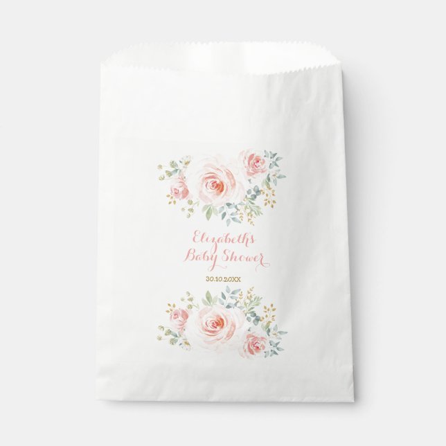 Watercolor Blush Pink Gold Flower Roses Party Favour Bag (Front)