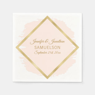 Watercolor Blush Pink Gold Frame Wedding Napkin