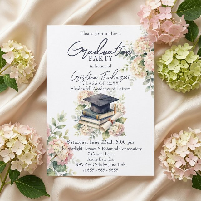 Watercolor Blush Pink Hydrangea Graduation Party Invitation (Creator Uploaded)