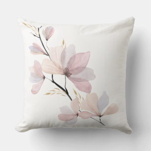 Watercolor Blush Pink Magnolia Throw Pillow
