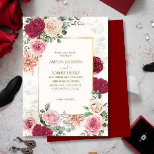 Watercolor Blush Pink & Marsala  Floral Wedding Invitation