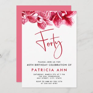 Watercolor Blush Pink Orchids 40th Birthday Invitation