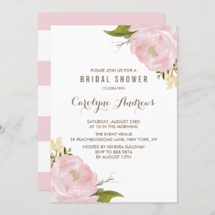 Watercolor Blush Pink Peonies Bridal Shower Invitation