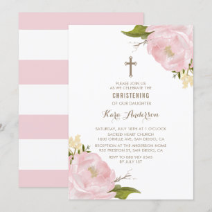 Watercolor Blush Pink Peonies Christening Invites