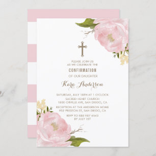Watercolor Blush Pink Peonies Confirmation Invitation