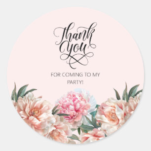 Watercolor Blush Pink Peonies Thank You Classic Round Sticker
