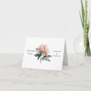 Watercolor Blush Pink Peony Elegant Floral Thank You Card