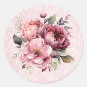 Watercolor Blush Pink Peony Marble Wedding Classic Round Sticker