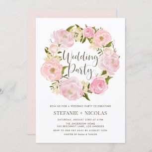 Watercolor Blush Pink Peony Wreath Wedding Party Invitation