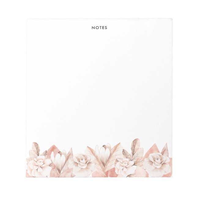 Watercolor Blush Pink Rose Flowers Personised Notepad (Front)