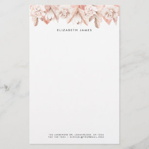 Watercolor Blush Pink Rose Flowers Personised Stationery