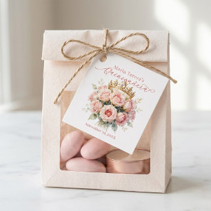 Watercolor Blush Pink Rose Gold Tiara Quinceañera Favour Tags