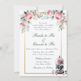 Watercolor Blush Pink Rose Wedding Invitation
