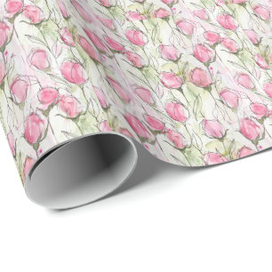 Watercolor Blush Pink Rosebuds Wrapping Paper