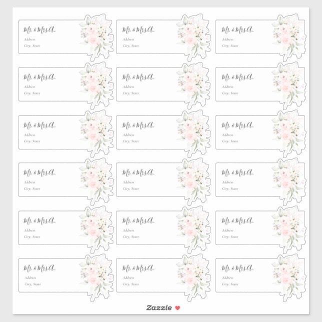 Watercolor Blush Pink Roses Guest Address Labels (Sheet)