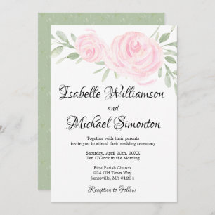 Watercolor Blush Pink Roses Wedding Invitations