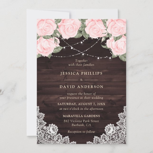 Watercolor Blush Pink Rustic Floral Wedding Invitation (Front)
