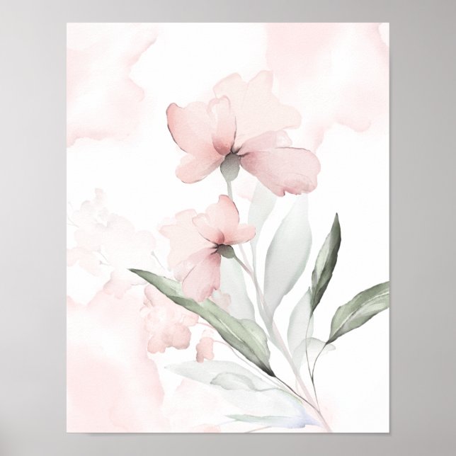 Watercolor Blush Pink Wild Rose Poster (Front)