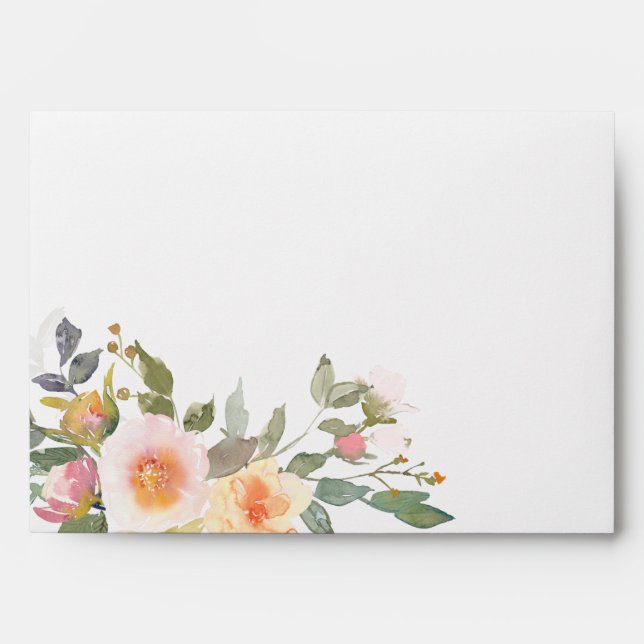 Watercolor Blush Pink Yellow Floral Flower Wedding Envelope (Front)