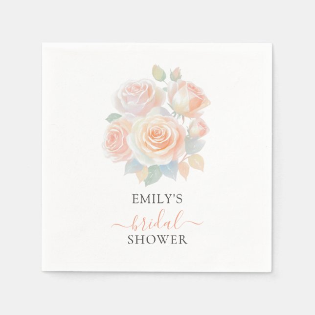Watercolor Blush Rose Gold Garden Bridal Shower Napkin (Front)